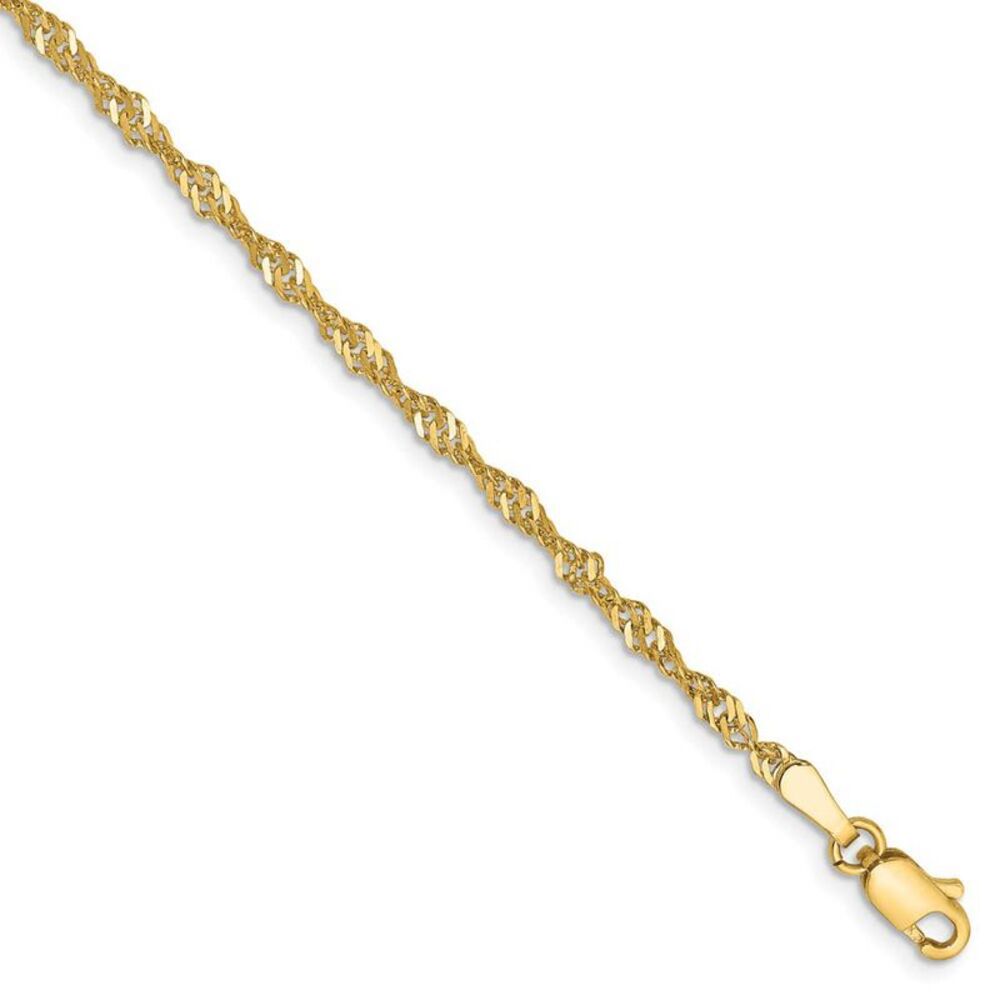 2mm, 14k Yellow Gold, Singapore Chain Bracelet, 7 Inch